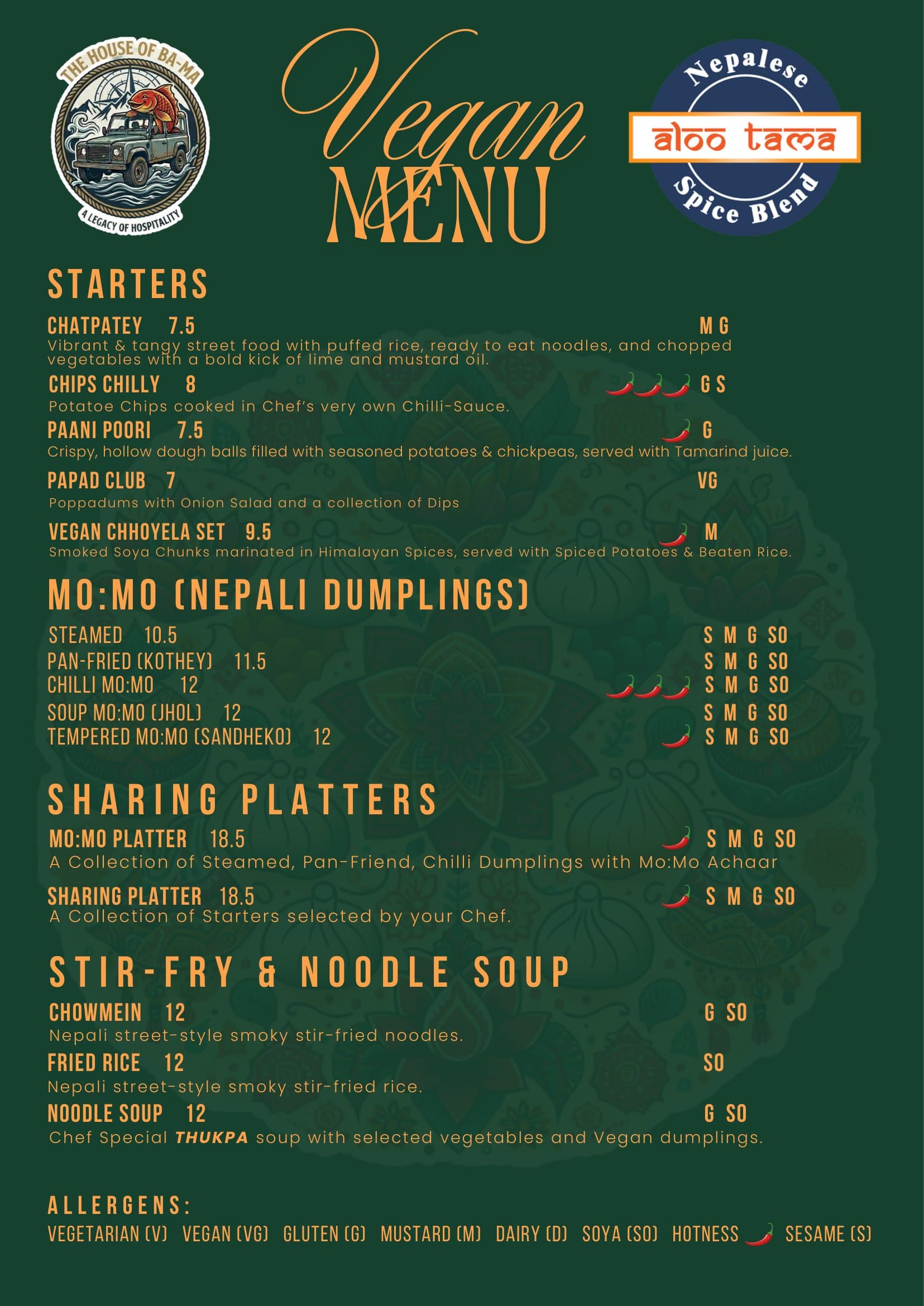 Westminster vegan menu page 1